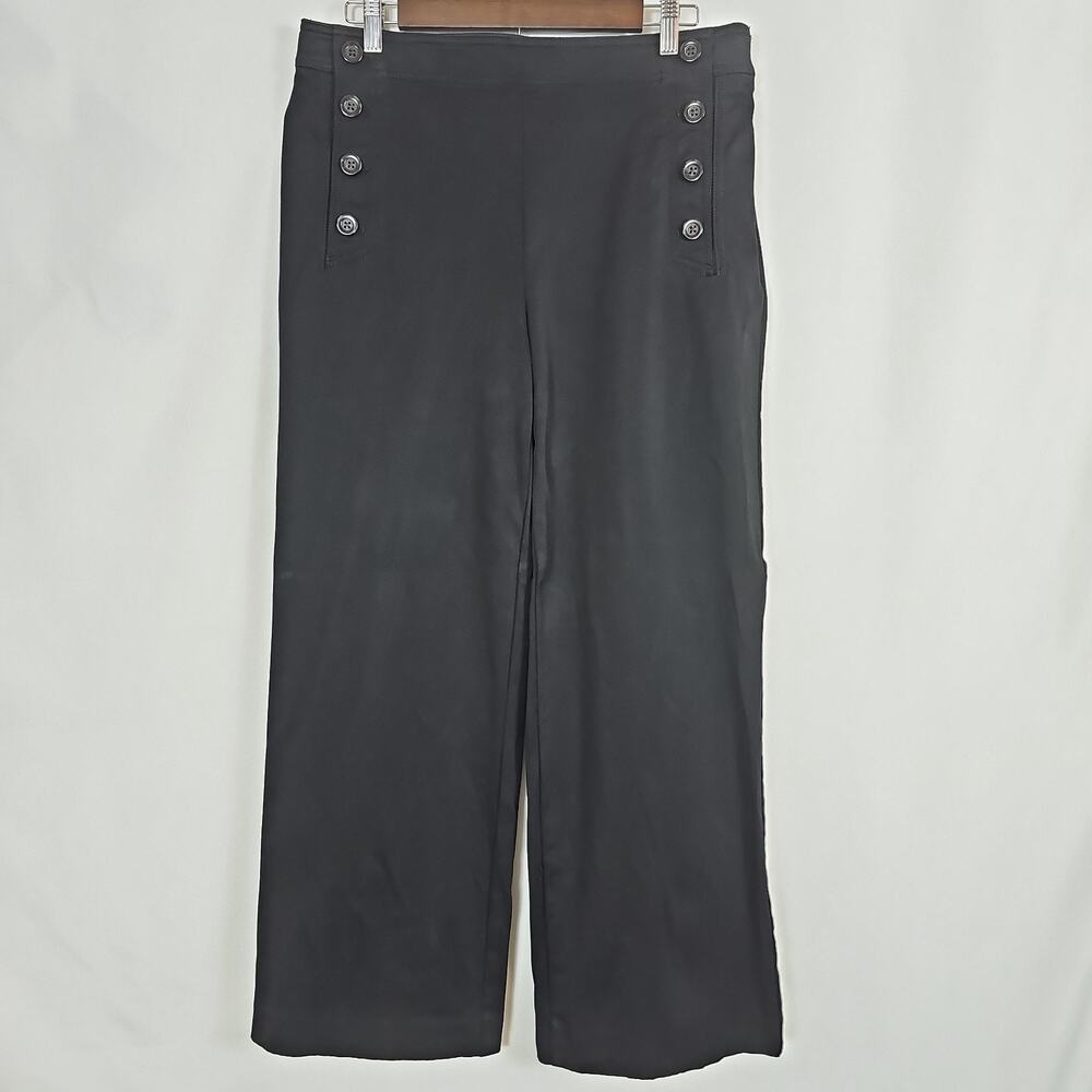 Ann Taylor Womens 10T Black Wide Leg Sailor Pants High Rise Button Accent Tall